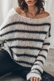 Lutaotie Street Striped Contrast O Neck Sweaters