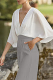 Lutaotie British Style Elegant Color Block Pocket Contrast V Neck Loose Jumpsuits