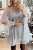 Lutaotie Sweet Cute Solid Patchwork Sequined O Neck Long Sleeve Dresses