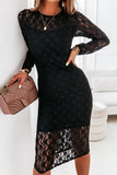 Lutaotie Casual Solid Patchwork See-through O Neck Long Sleeve Dresses