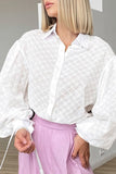 Lutaotie Elegant Solid Jacquard Hollowed Out Turndown Collar Tops