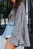 Lutaotie Casual Plaid Buttons Contrast Turndown Collar Tops