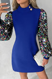 Lutaotie Casual Patchwork Hollowed Out Sequins Half A Turtleneck Long Sleeve Dresses