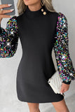 Lutaotie Casual Patchwork Hollowed Out Sequins Half A Turtleneck Long Sleeve Dresses