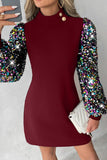 Lutaotie Casual Patchwork Hollowed Out Sequins Half A Turtleneck Long Sleeve Dresses