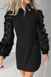 Lutaotie Casual Patchwork Hollowed Out Sequins Half A Turtleneck Long Sleeve Dresses