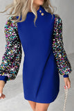 Lutaotie Casual Patchwork Hollowed Out Sequins Half A Turtleneck Long Sleeve Dresses