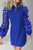 Lutaotie Casual Patchwork Hollowed Out Sequins Half A Turtleneck Long Sleeve Dresses