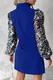 Lutaotie Casual Patchwork Hollowed Out Sequins Half A Turtleneck Long Sleeve Dresses