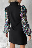 Lutaotie Casual Patchwork Hollowed Out Sequins Half A Turtleneck Long Sleeve Dresses