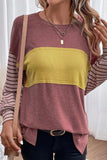 Lutaotie Casual Color Block Contrast O Neck Tops