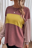 Lutaotie Casual Color Block Contrast O Neck Tops