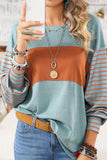 Lutaotie Casual Color Block Contrast O Neck Tops