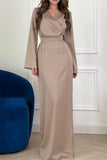 Lutaotie Celebrities Elegant Solid Metal Accessories Decoration V Neck One Step Skirt Dresses