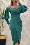 Lutaotie Sweet Elegant Solid Fold Off the Shoulder Irregular Dress Dresses