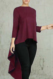 Lutaotie Casual Simplicity Solid Asymmetrical O Neck Tops