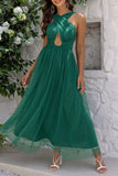 Lutaotie Sexy Formal Solid Hollowed Out Backless Halter Evening Dress Dresses