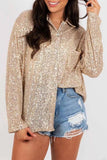 Lutaotie Casual Solid Sequins Turndown Collar Tops