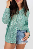 Lutaotie Casual Solid Sequins Turndown Collar Tops