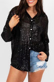 Lutaotie Casual Solid Sequins Turndown Collar Tops