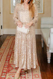 Lutaotie Celebrities Elegant Solid Sequins Sequined V Neck Long Sleeve Dresses