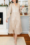 Lutaotie Celebrities Elegant Solid Sequins Sequined V Neck Long Sleeve Dresses