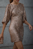 Lutaotie Casual Solid Sequins Backless O Neck A Line Dresses