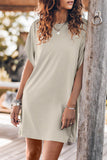 Lutaotie Casual Simplicity Solid Slit O Neck Short Sleeve Dress Dresses