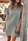 Lutaotie Casual Simplicity Solid Slit O Neck Short Sleeve Dress Dresses