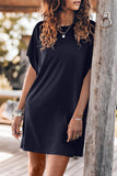 Lutaotie Casual Simplicity Solid Slit O Neck Short Sleeve Dress Dresses