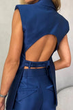 Lutaotie Casual Solid Backless Turn-back Collar Sleeveless Two Pieces