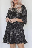 Lutaotie Casual Solid Sequins Sequined O Neck A Line Dresses