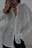 Lutaotie Sexy Solid See-through Sequined Turndown Collar Tops