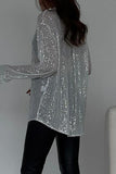 Lutaotie Sexy Solid See-through Sequined Turndown Collar Tops