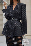 lutaotie British Style Polka Dot With Belt Turn-back Collar Outerwear