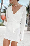 Lutaotie Sexy Vacation Solid Hollowed Out Swimwears Cover Up