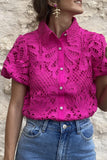 Lutaotie Casual Solid Lace Hollowed Out Turndown Collar Tops