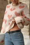 Lutaotie Heart Printed Crew Neck Knitted Sweater