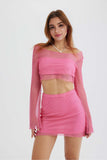 Lutaotie Sequins Mesh Crop Top Mini Skirt Set