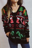 Lutaotie Christmas V Neck Jacquard Cardigan