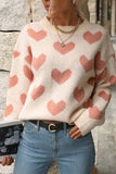 Lutaotie Heart Printed Crew Neck Knitted Sweater