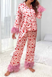 Lutaotie Heart Lapel Fuzzy Long Sleeve Long Pants Loungewear