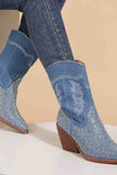 Lutaotie Rhinestone Mid-Calf Pointed Toe Western Cowboy Boots