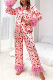 Lutaotie Heart Lapel Fuzzy Long Sleeve Long Pants Loungewear