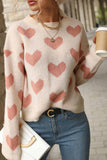 Lutaotie Heart Printed Crew Neck Knitted Sweater