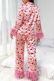 Lutaotie Heart Lapel Fuzzy Long Sleeve Long Pants Loungewear