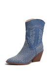 Lutaotie Rhinestone Mid-Calf Pointed Toe Western Cowboy Boots