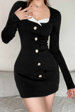 Lutaotie Button Up Long Sleeve Bodycon Dress