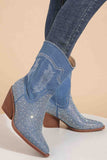 Lutaotie Rhinestone Mid-Calf Pointed Toe Western Cowboy Boots