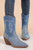 Lutaotie Rhinestone Mid-Calf Pointed Toe Western Cowboy Boots